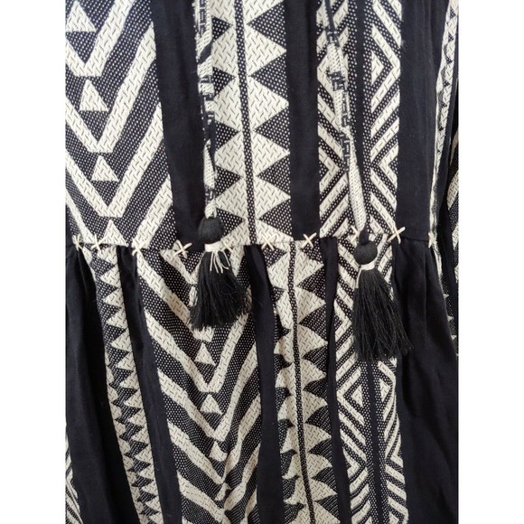 Anthropologie Maeve Tunic Dress Small Black White Tassels Boho Dominique Cotton - Picture 4 of 12
